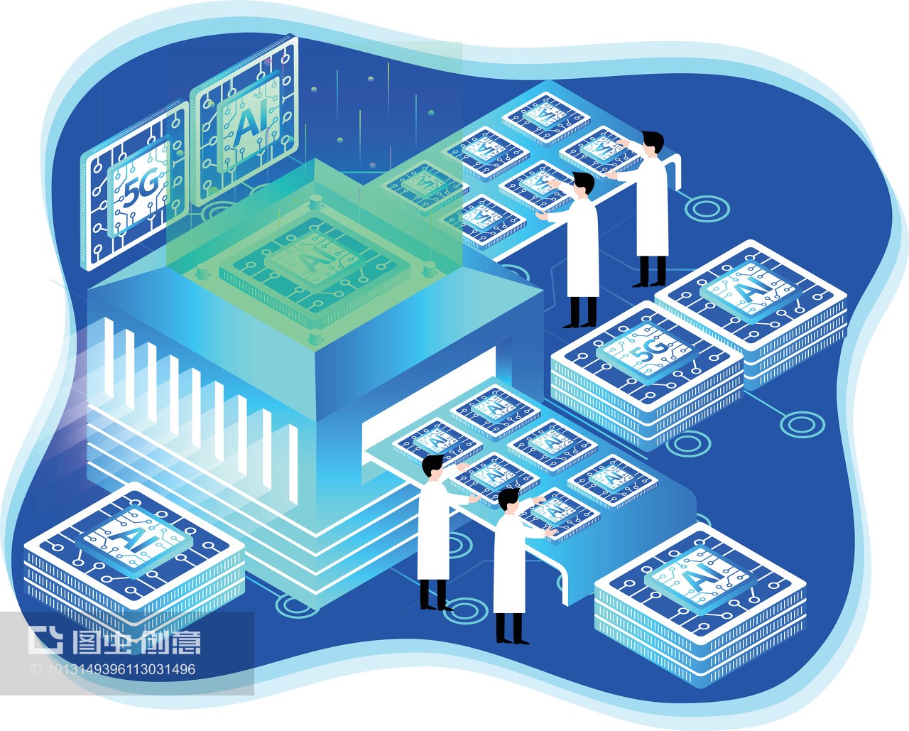 大数据科技芯片生产矢量插画